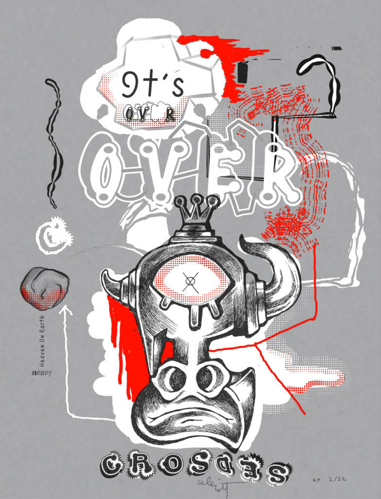 “It's Over" by Elliott Earls for June 2024 19.5" x 25.5" 3 Spot Colors Edition of 50 Signed and numbered Canson Mi-Teintes 100% Cotton Paper Released May, 31, 2024 at 12:00PM Hand-Pulled Screenprint